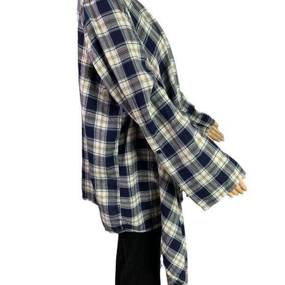 Krazy Kat Women’s 2X Blouse Blue White Plaid Open Front Fringed Trim 3/4 sleeves - Picture 7 of 15